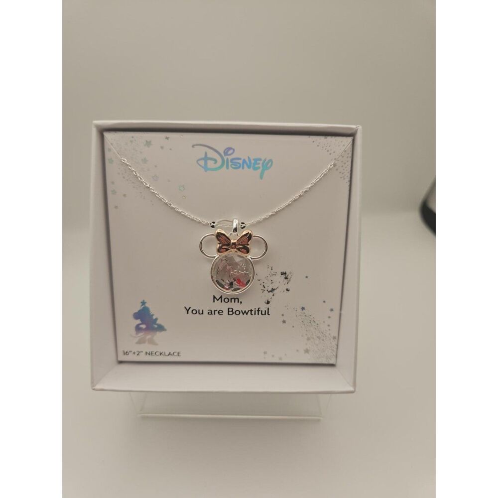Disney Minnie Mouse Mom Bowtiful Necklace Rose Gold Bow 16"+2" Gift Box